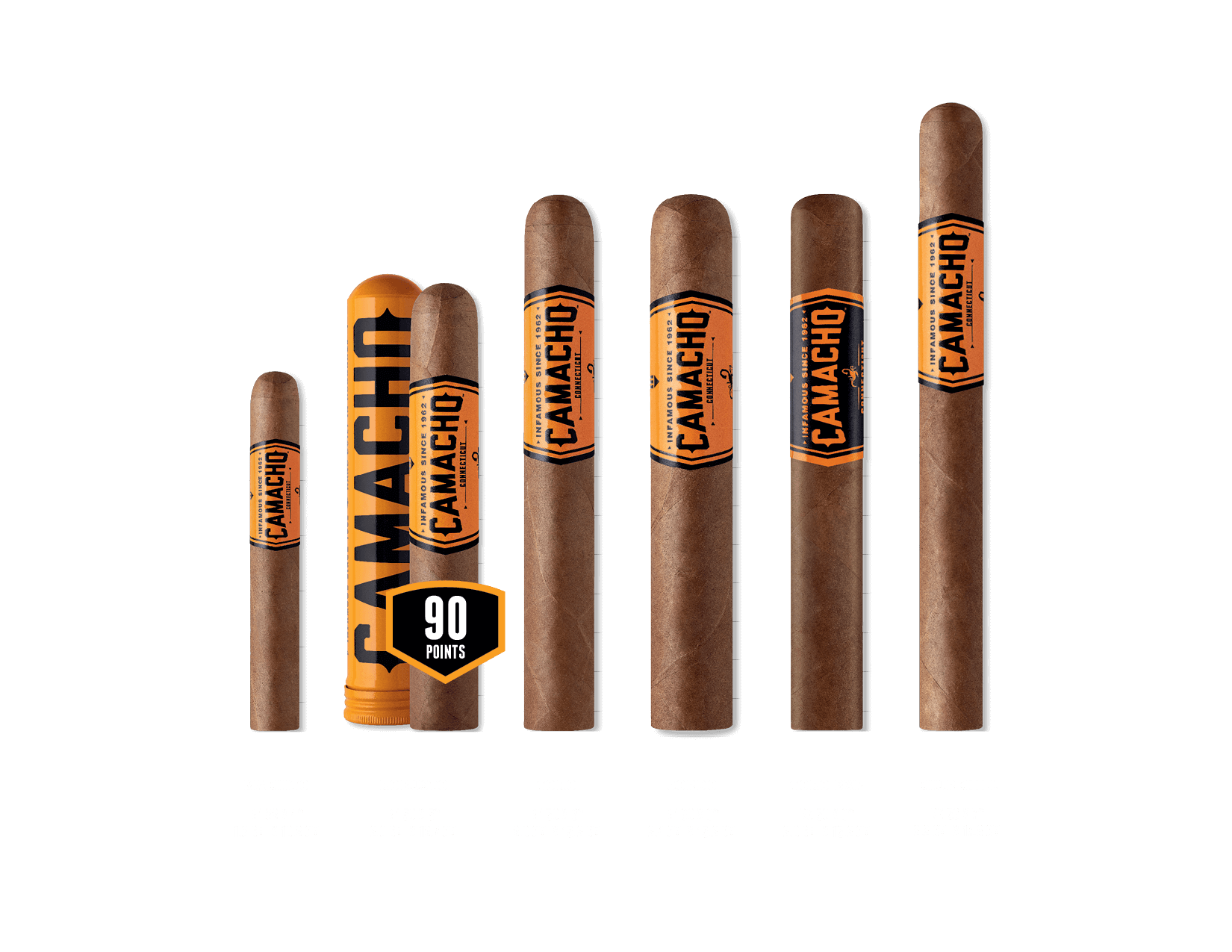 Camacho Connecticut Cigar Line Up - Machito - Robusto - Toro - Gordo (60x6) - Toro Box Pressed - Churchill