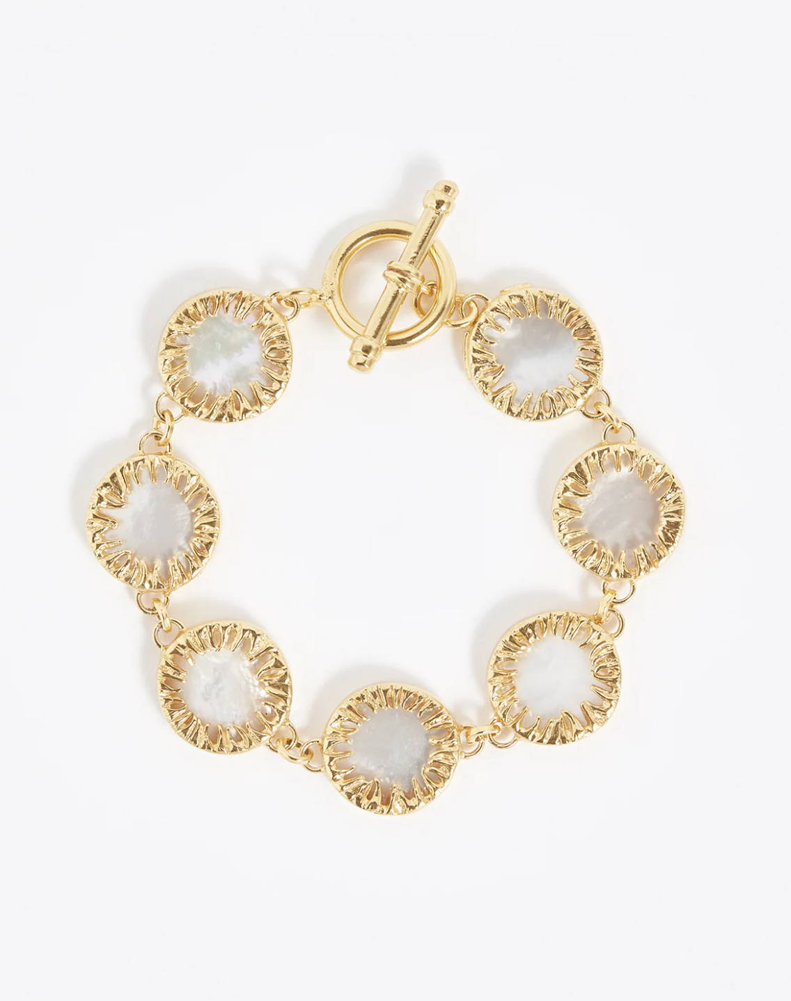 Soru jewellery mother of pearl Apollo gold bracelet 18ct gold plated silver and mother of pearl gemstones