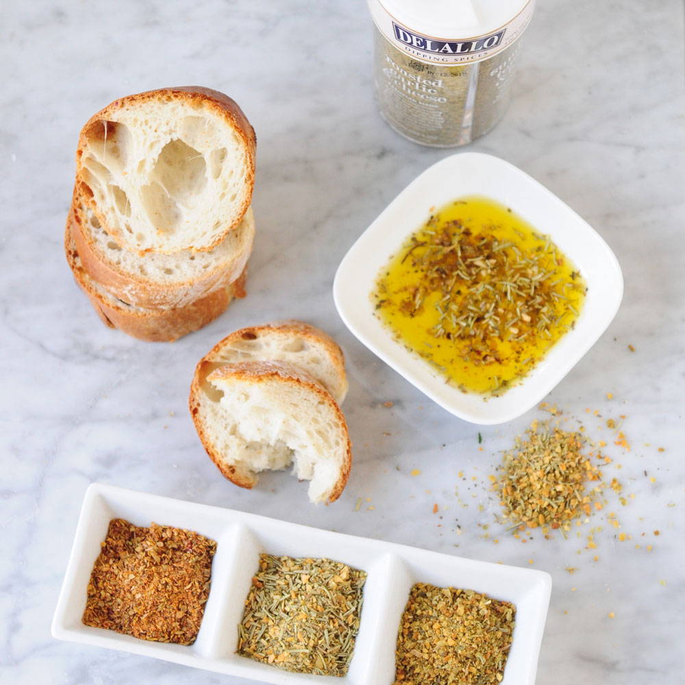 DeLallo dipping spices in oil served with bread