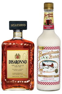 Two bottles of liqueur: Disaronno and Pennsylvania Dutch Peppermint.
