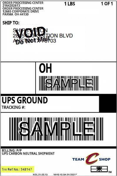 Sample shipping label