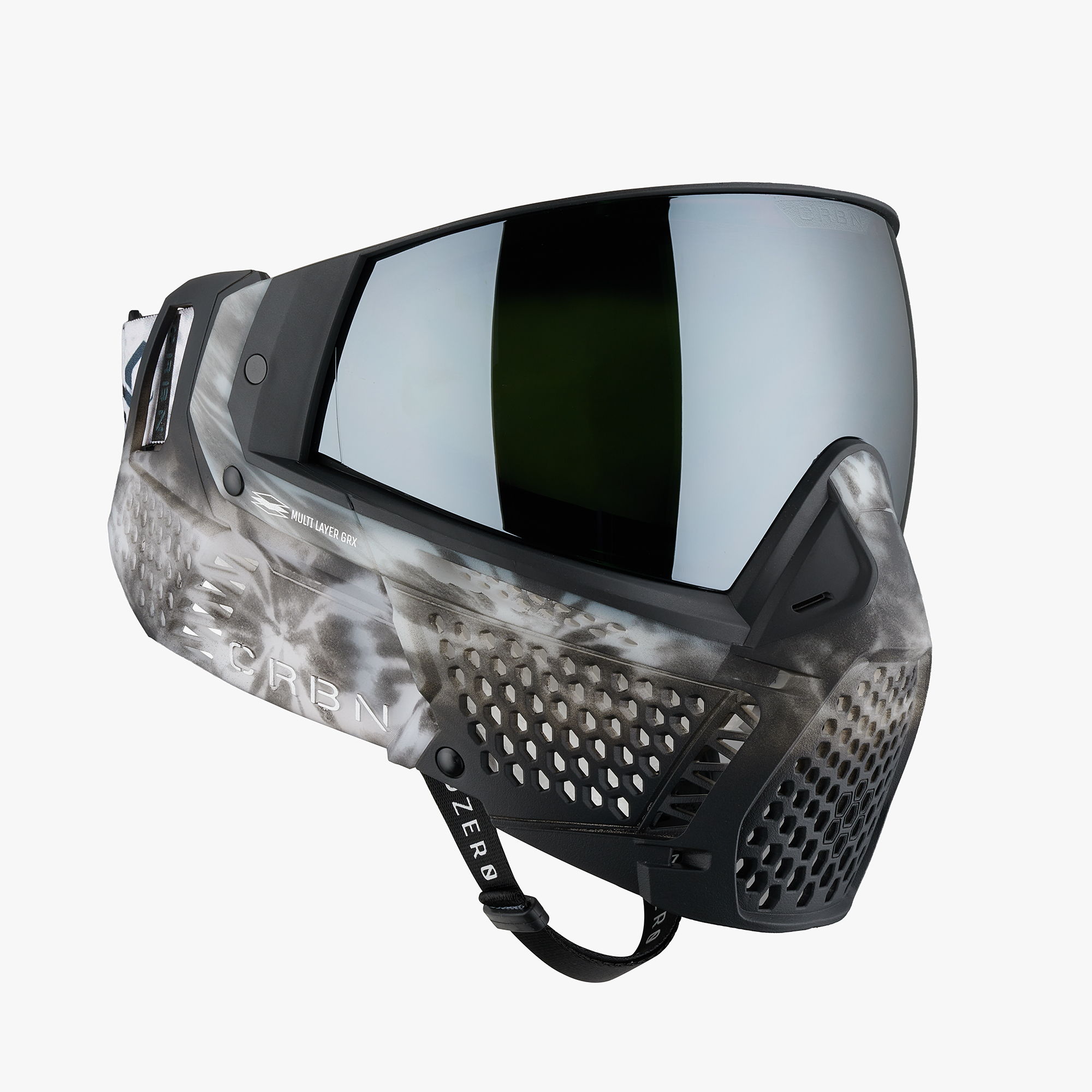 Paintball mask with a sleek design and reflective visor.