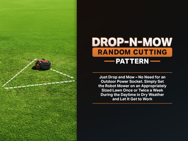 Lawn care product with instructions on random cutting patterns.