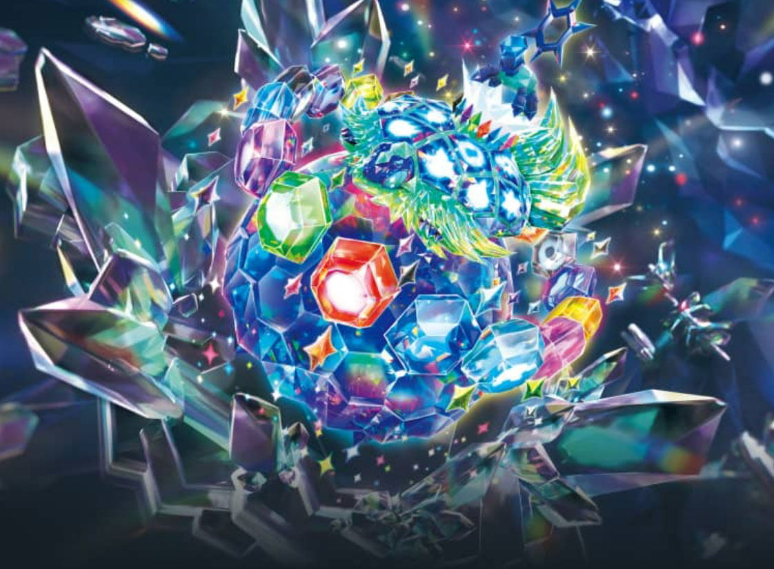 Colorful crystalline sphere surrounded by sharp, shimmering shards.