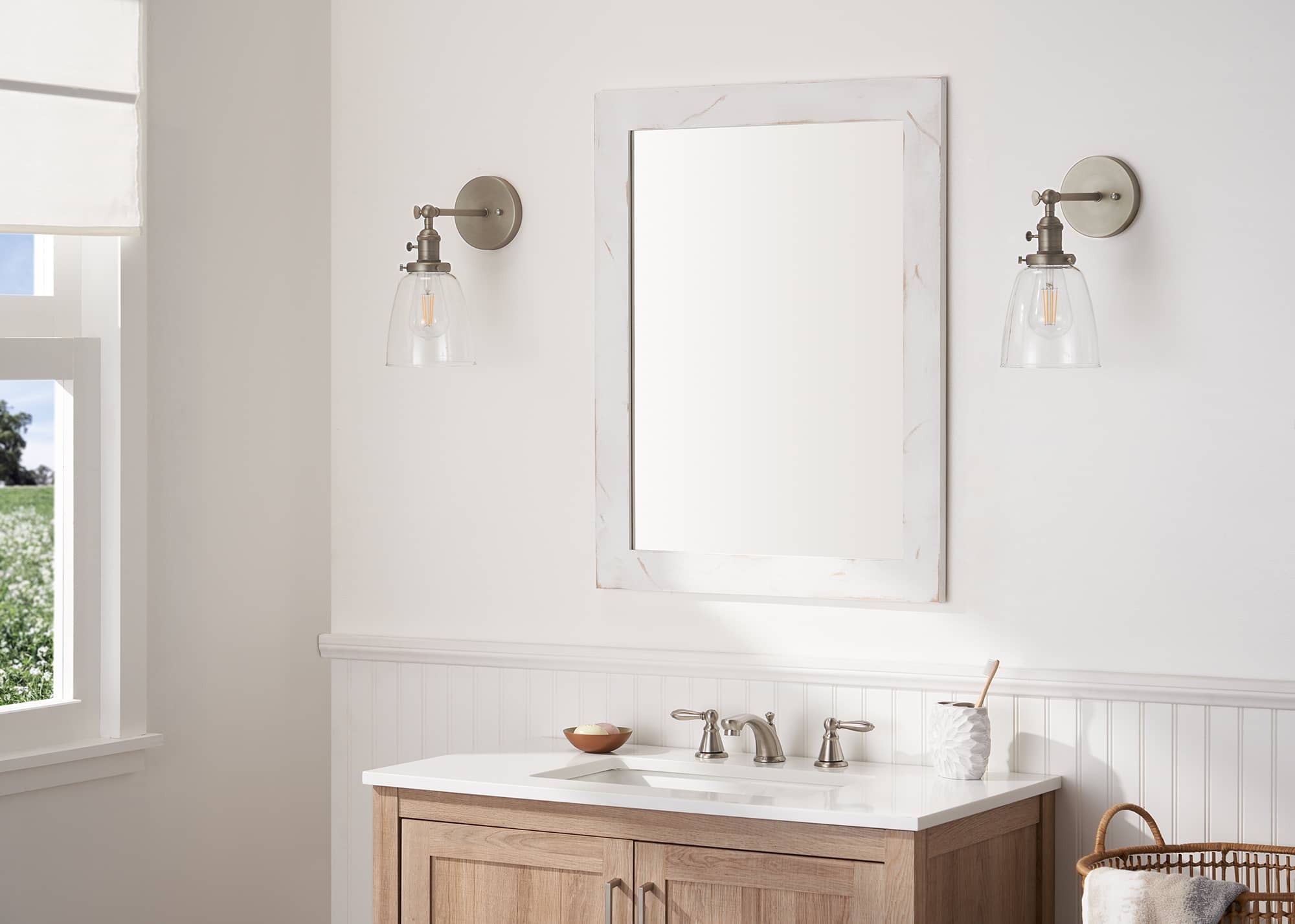 white farmhouse style vanity mirror