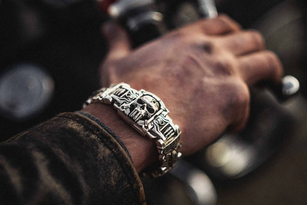 Close up of Sheepdog Interlock Bracelet on a man's wrist