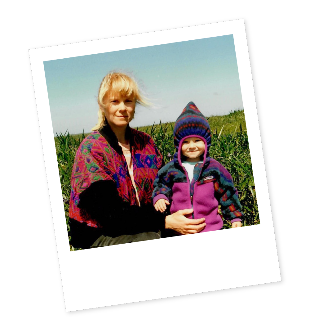 Polaroid image of the founder, Kim Manley, with her beloved daughter Bonnie as a child.
