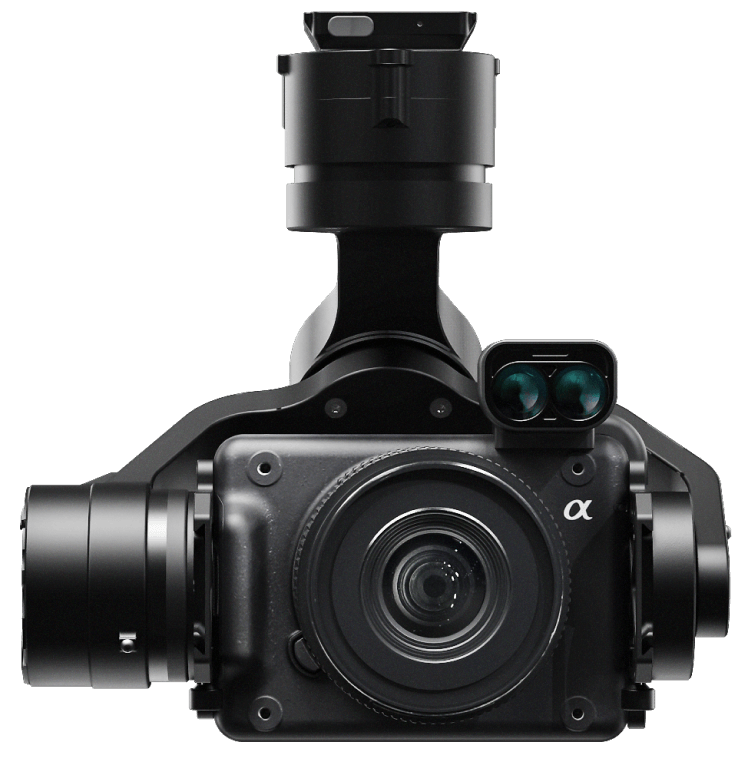 Black camera with dual lenses and a top-mounted accessory.