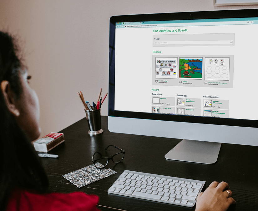  Woman using Boardmaker Community on her computer. 