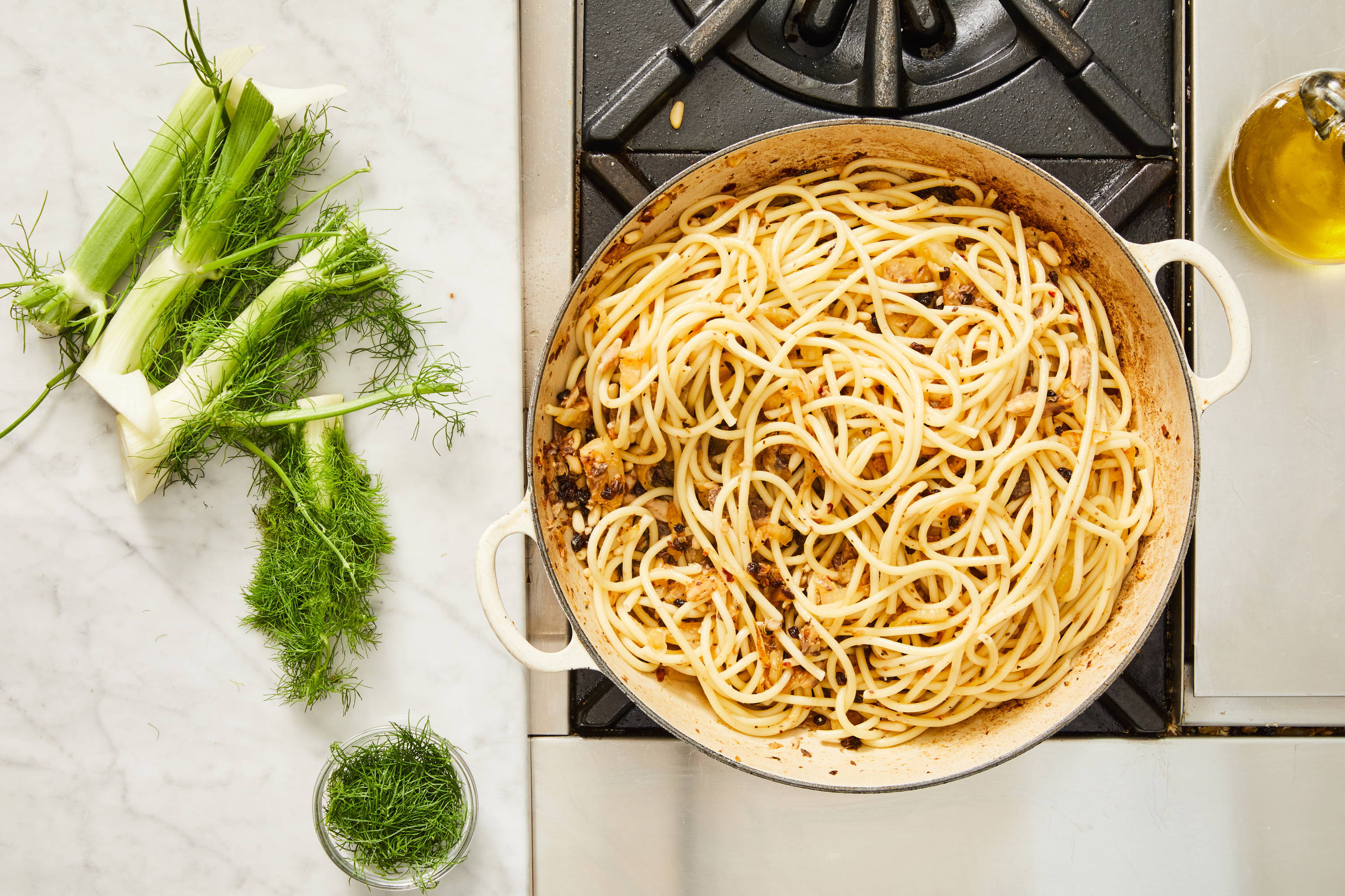 Cooked pasta added to pot of all previous ingredients.