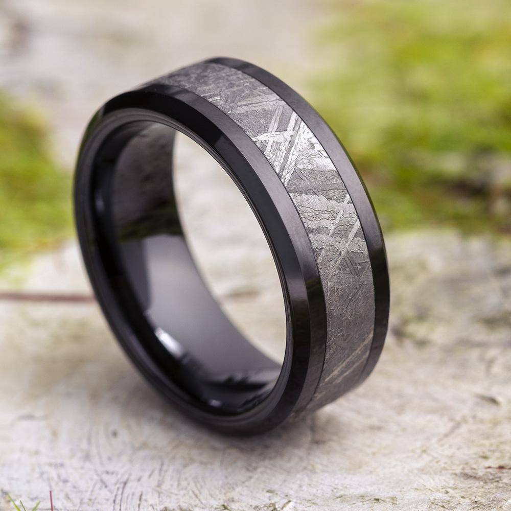 Black Ceramic and Meteorite Ring