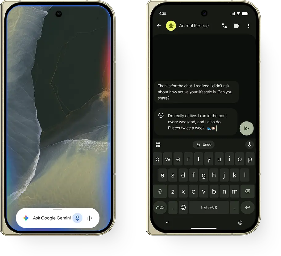 Two smartphones displaying a conversation on messaging apps.