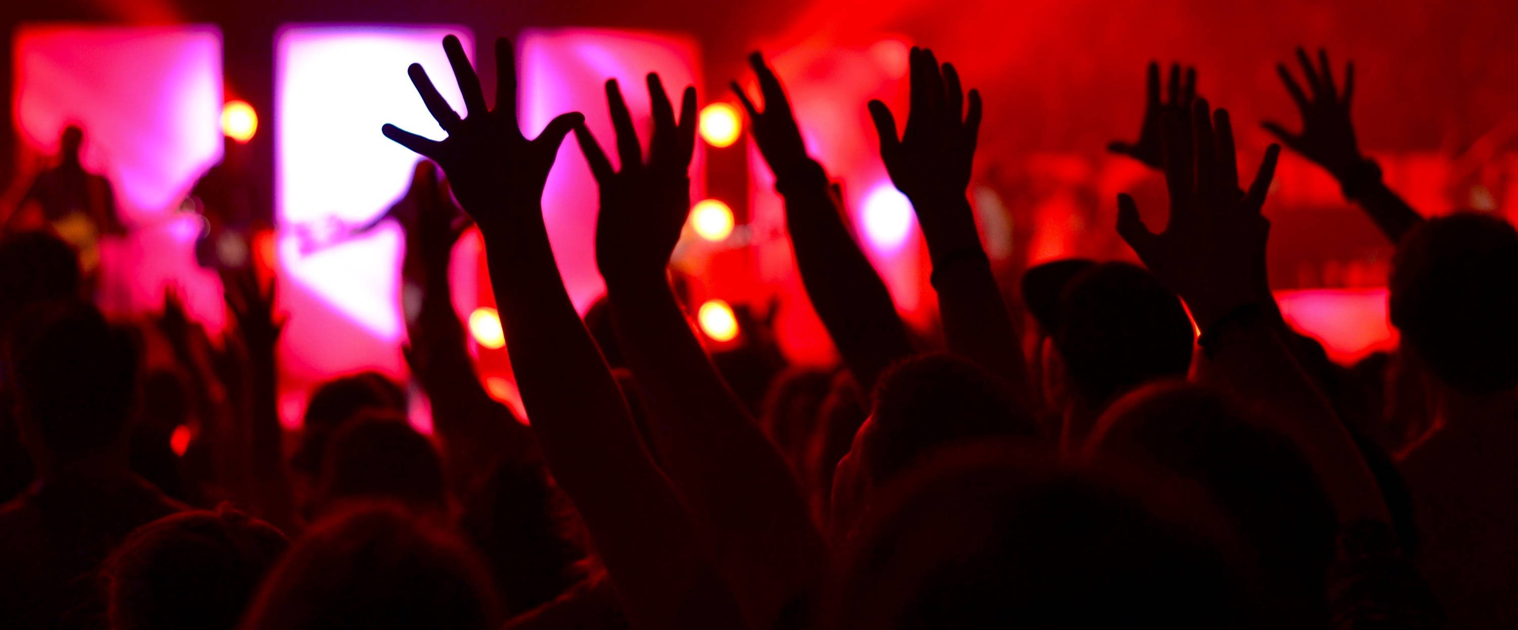 Arms raised in the crowd at a music concert 