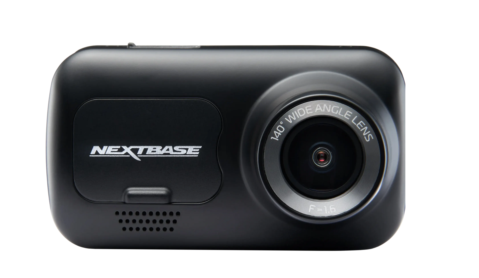 Black dashcam with lens and logo on the front.