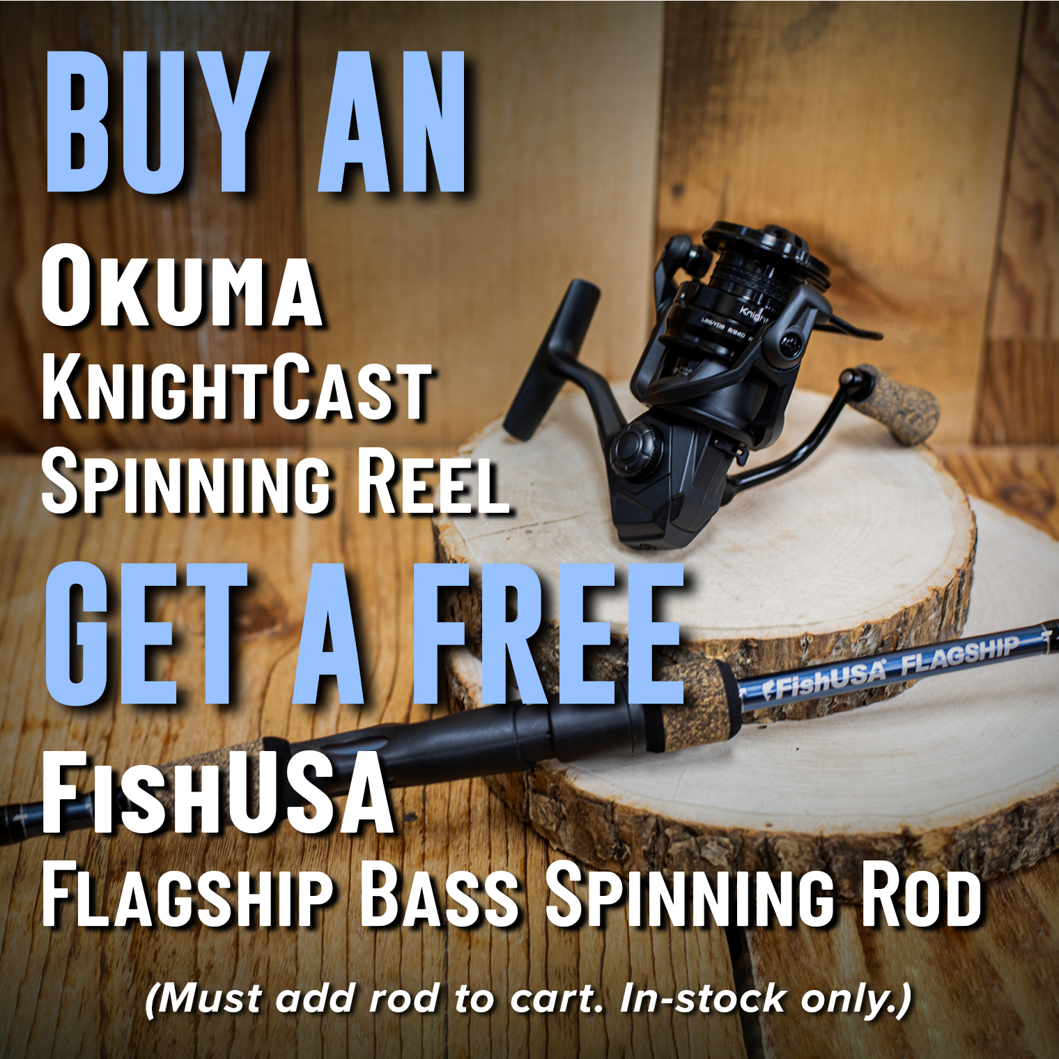 Buy an Okuma KnightCast Spinning Reel Get a Free FishUSA Flagship Bass Spinning Rod
