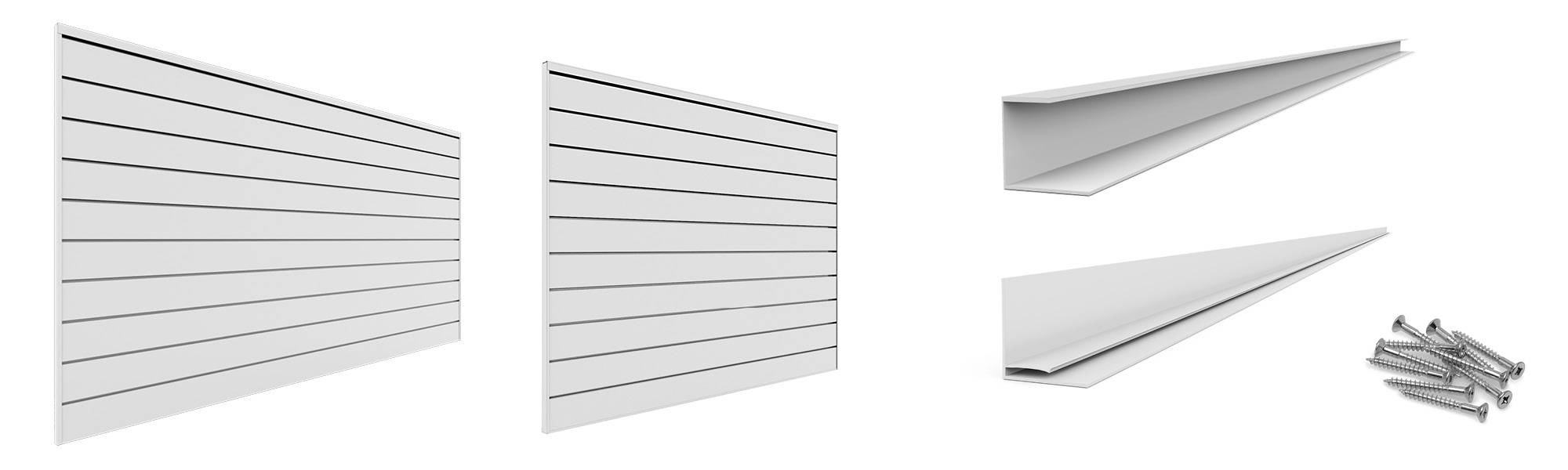 Panneaux de slatwall en PVC PROSLAT Garage Storage - 2 Packs de 8 ft. x 4  ft. Sections 20 lattes simples qui composent 64 pi2 une fois installé