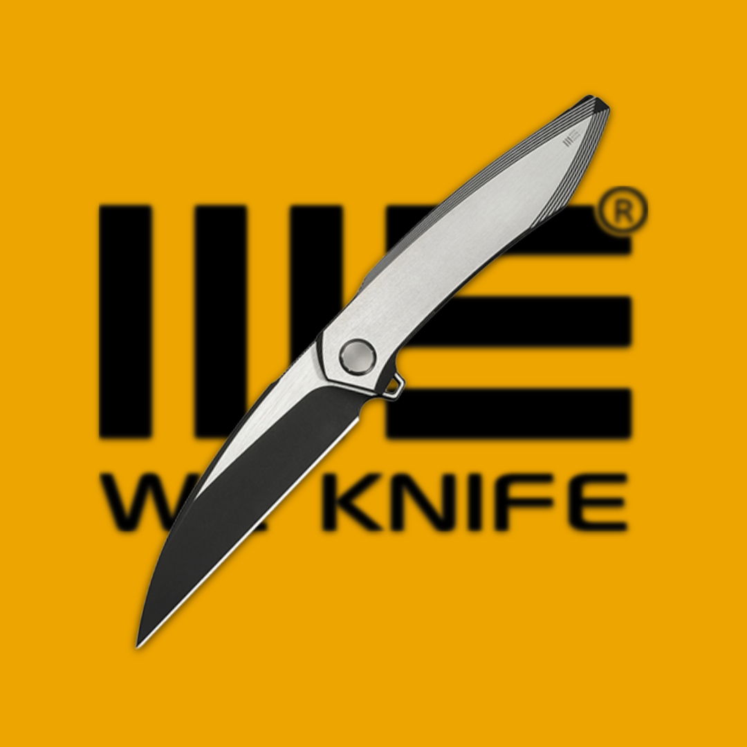 A folding knife on a yellow background with 