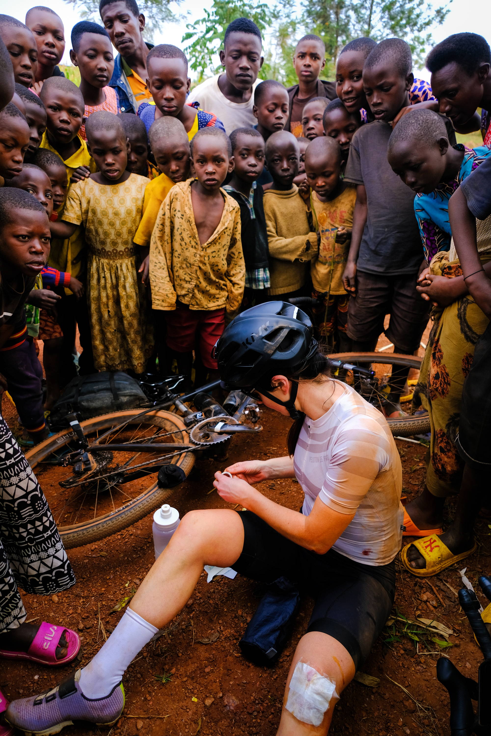 Katrien fixing herself and bike 