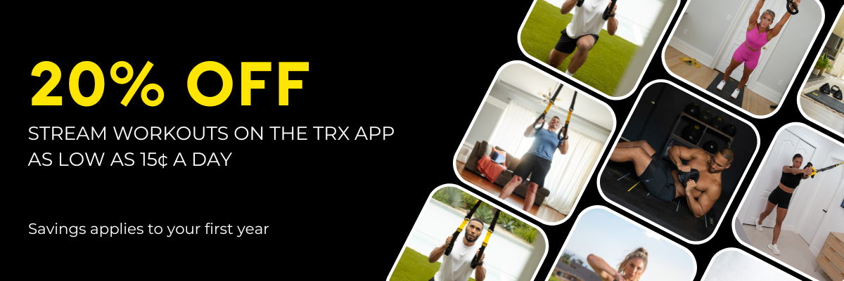 Promotional banner for discounted streaming workout sessions.