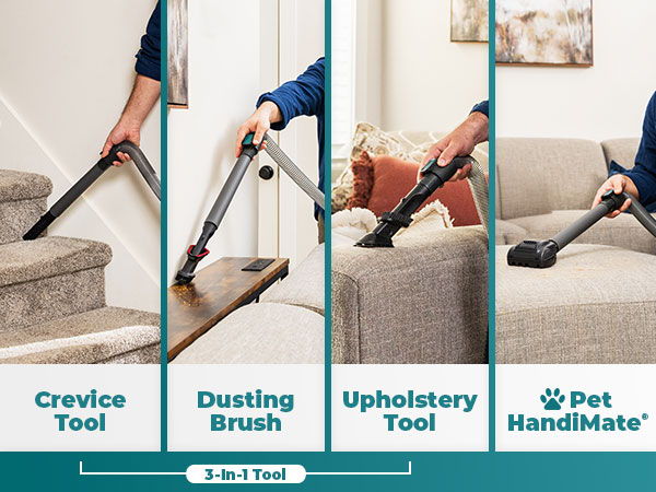 Image showing various vacuum tools: crevice, dusting brush, upholstery, and pet tool.
