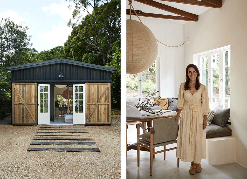 2 Images. 1) The exterior of The Slow Studio. 2) Natalie Walton in the living area.