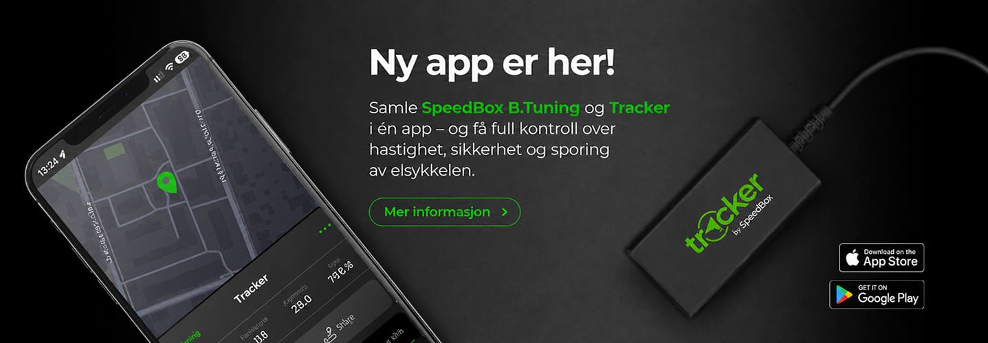 Ny app er her! Samle SpeedBox B.Tuning og Tracker i én app - og få full kontroll over hastighet, sikkerhet og sporing av elsykkelen.