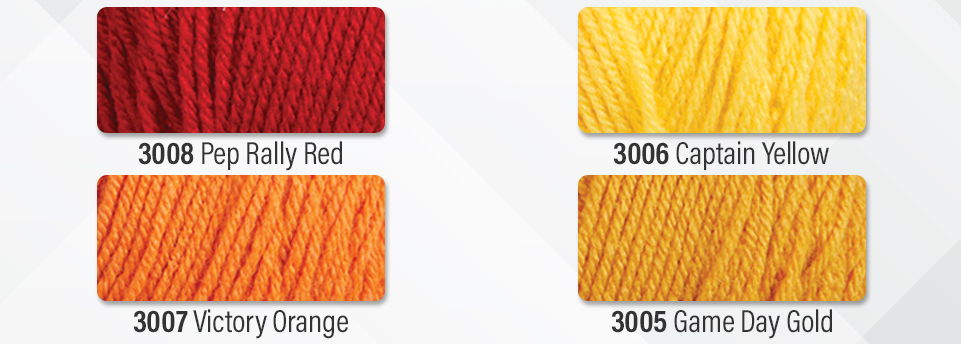 Color swatches: Ruby Red, Victory Orange, Captain Yellow, Game Day Gold.