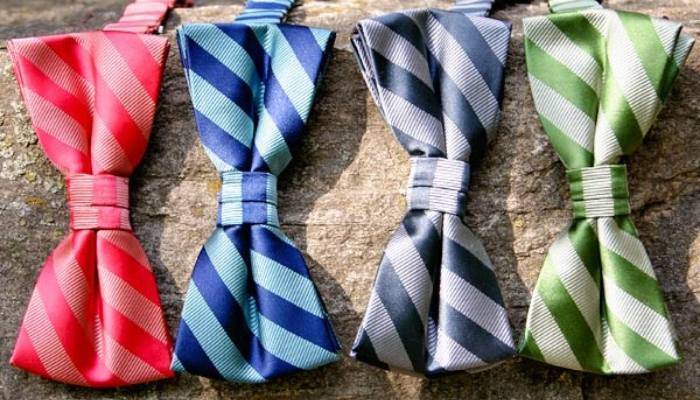 Colorful striped bow ties on rock