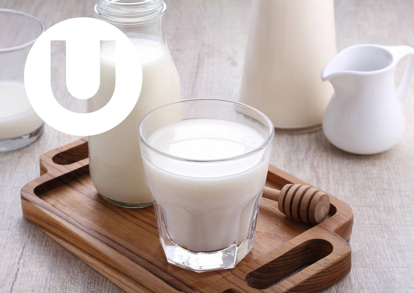 Letter U / glass ogf milk.