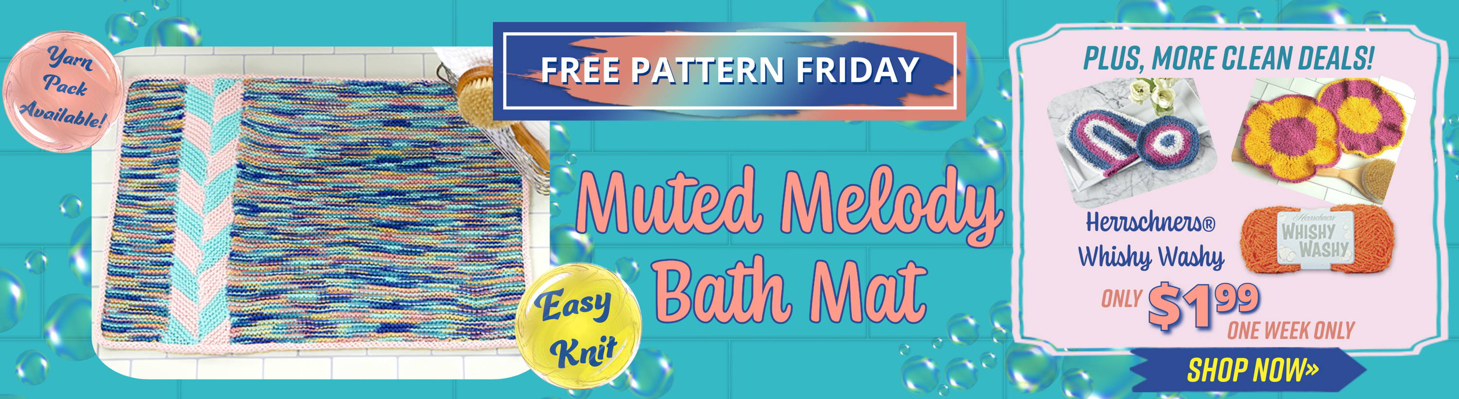 Free Pattern Friday! Muted Melody Bath Mat (Easy Knit). Plus, More Clean Deals. Images: Muted Melody Bath Mat & Herrschners Whishy Washy yarn.