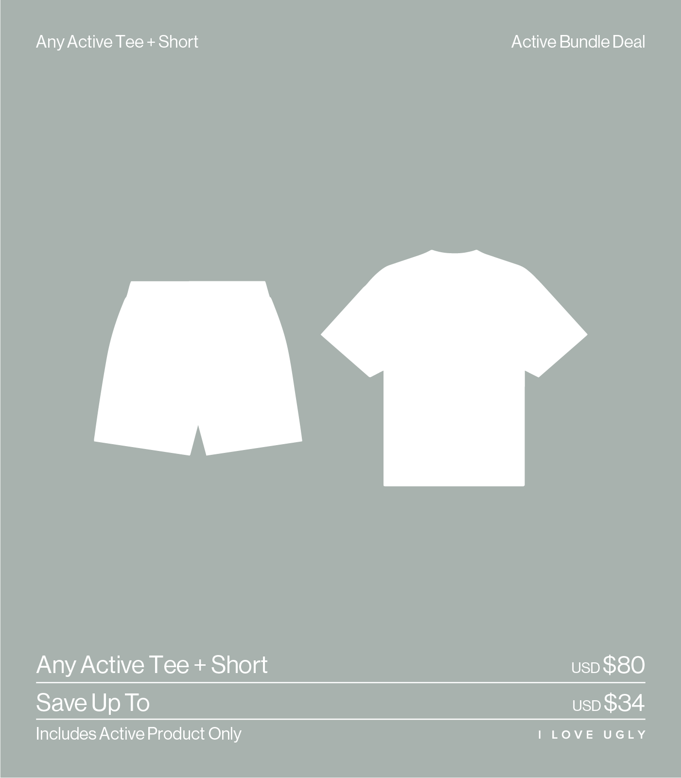 Active bundle deal featuring a tee and shorts with pricing information.