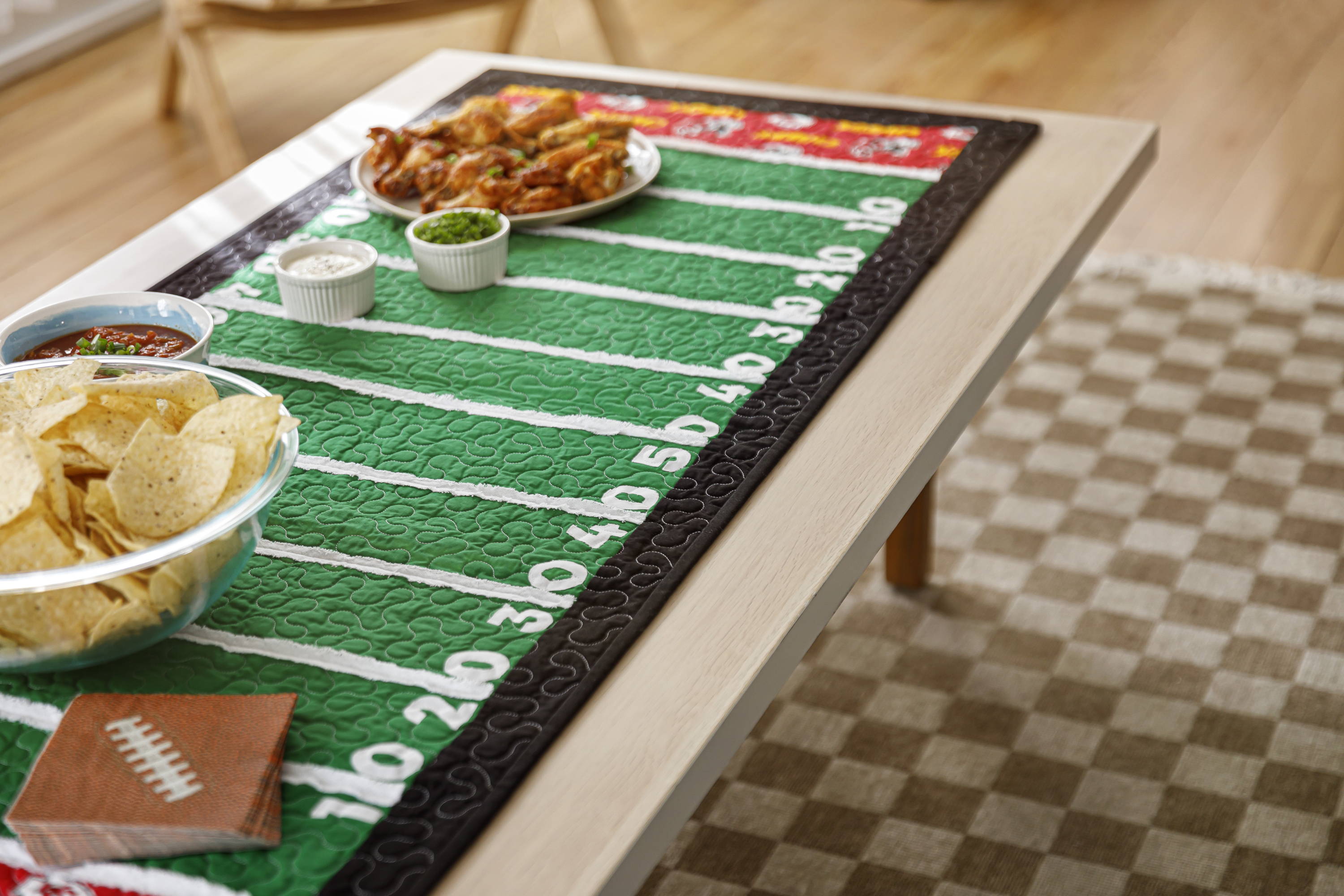 End zone table runner sewing project for game day