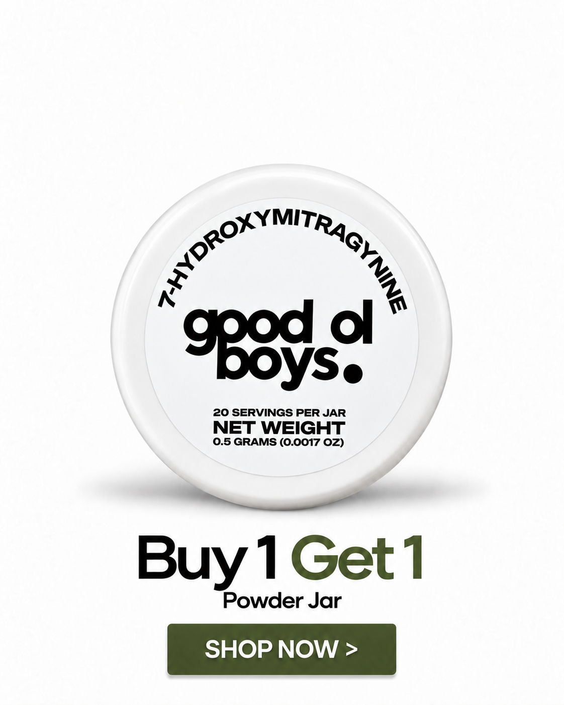 Label of a powder jar promoting a Buy 1 Get 1 offer.
