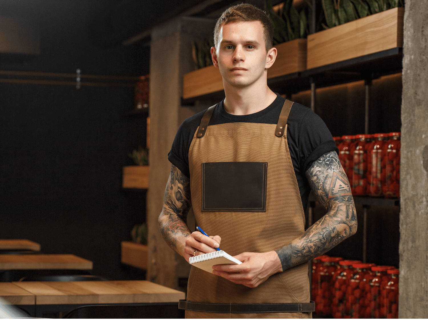 CANVAS AND LEATHER BARTENDER APRON