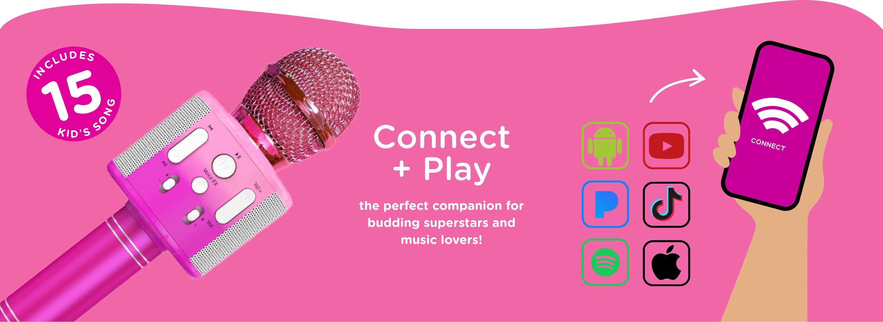  Move2Play, Karaoke Star para niños, micrófono para niños,  incluye Bluetooth y 15 canciones precargadas para guardería, regalo de  cumpleaños para niñas, niños y niños pequeños, juguete para niñas de 2, 