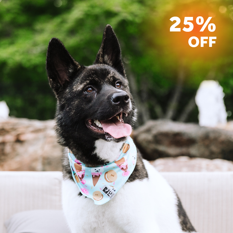 Cooling bandana with colorful patterns, featuring a 25% off promotion.
