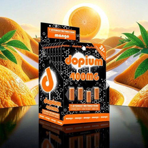 Packaging for a mango-flavored product with vibrant background.