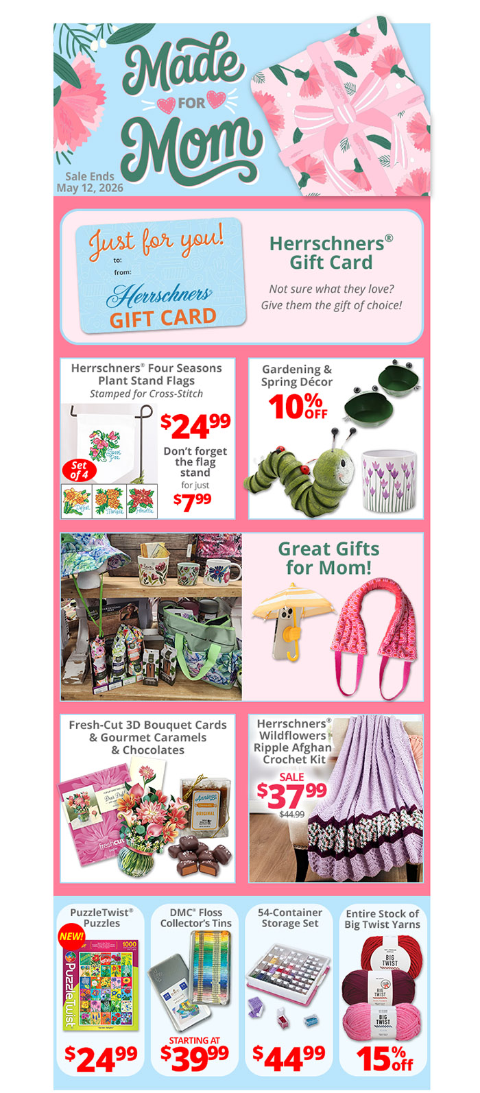 Promotional flyer for gifts and a gift card for Mother's Day.