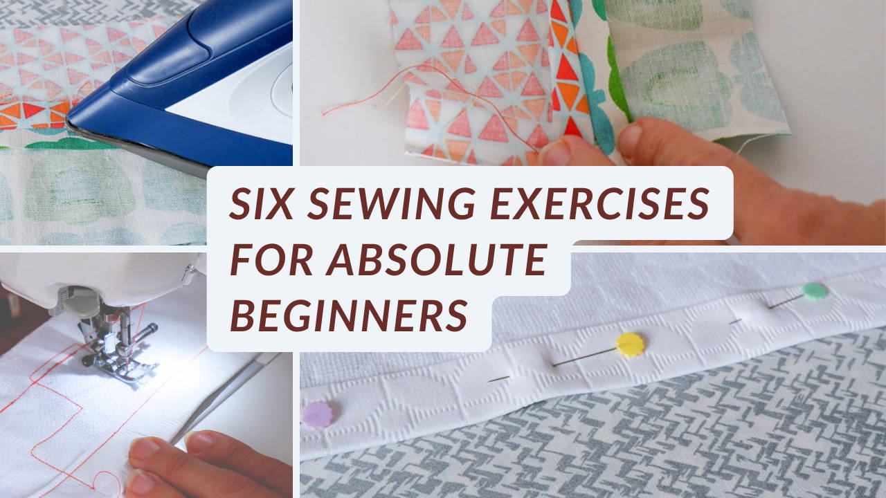 thumbnail for blog post with six exercises for beginners in sewing
