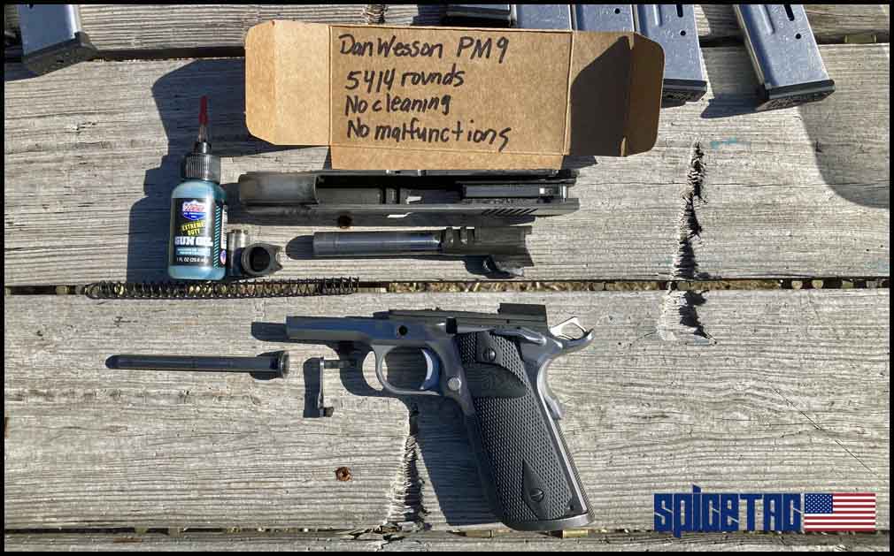 Dan Wesson PM9 pistol after reliability testing