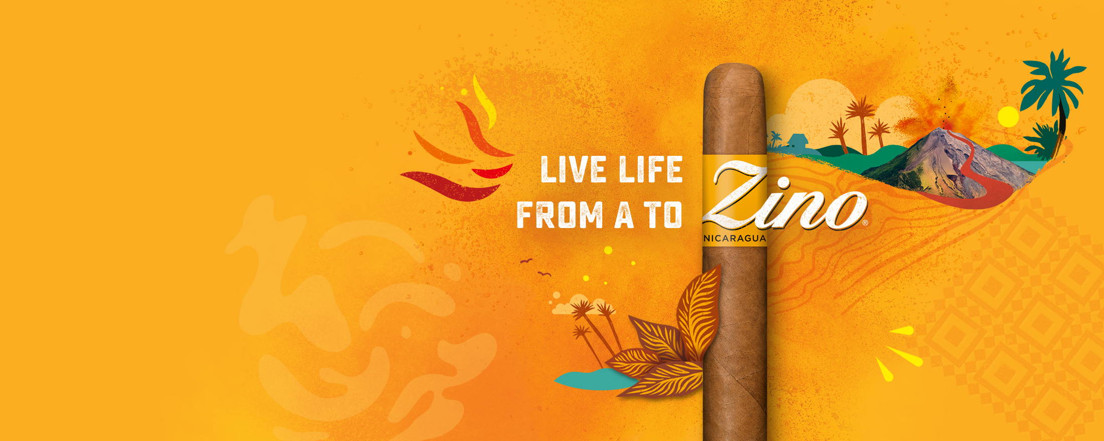 Zino Nicaragua  Zigarre mit gezeichntetm Stimmungsbild , Vulkan, Palmen, Tabakblätter