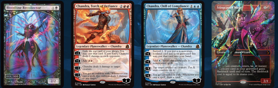 Reality Fracture MTG spoilers, release date and leaks - Four fantasy trading cards with colorful illustrations and text descriptions.