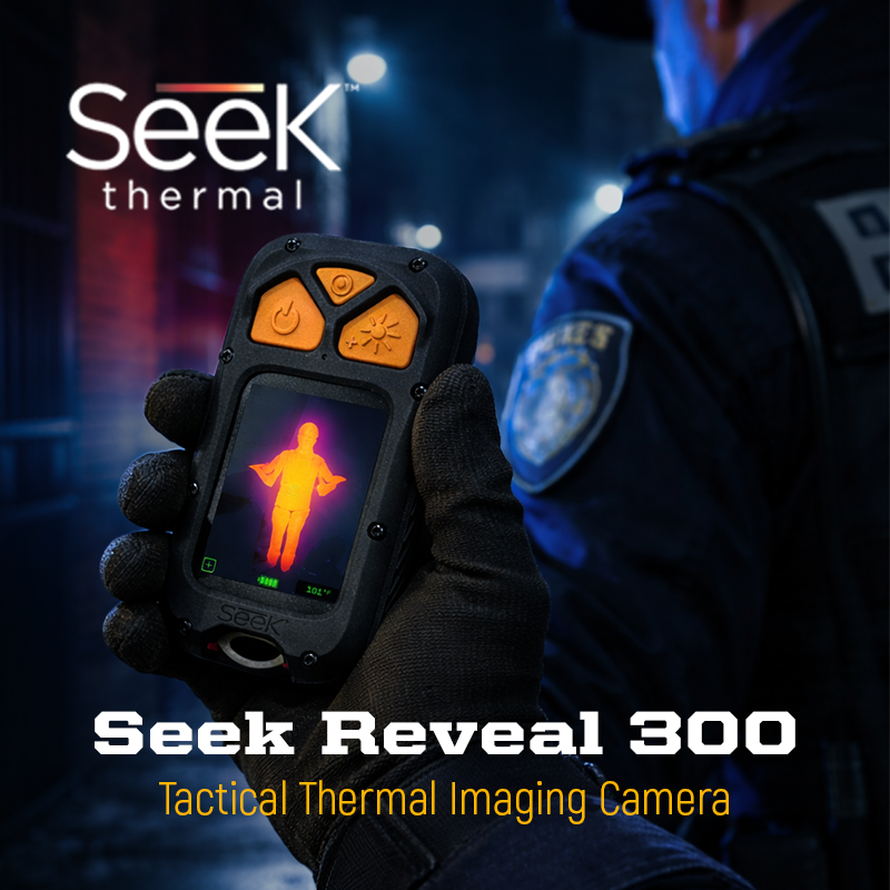 Thermal imaging camera aimed at detecting body heat in dark environments.