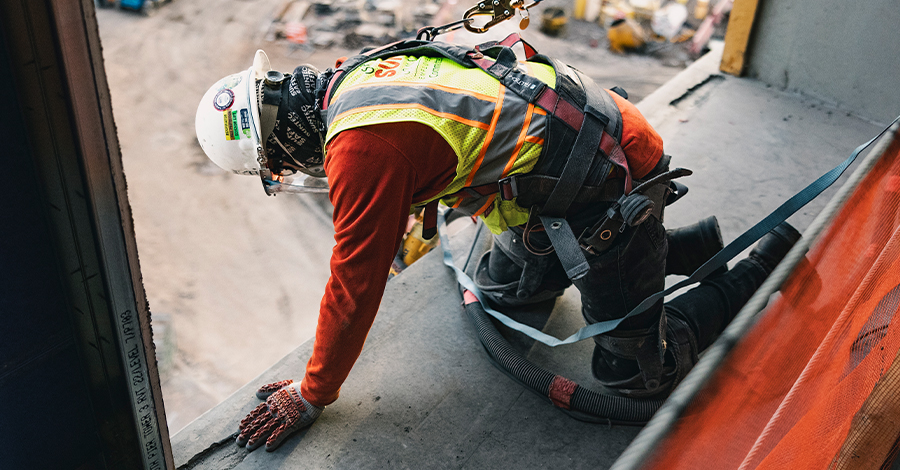 Check work areas and access routes for unprotected edges, floor openings, and obstructions in potential fall paths.