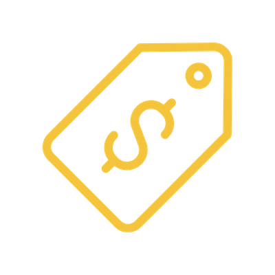 Yellow price tag icon with a dollar sign.