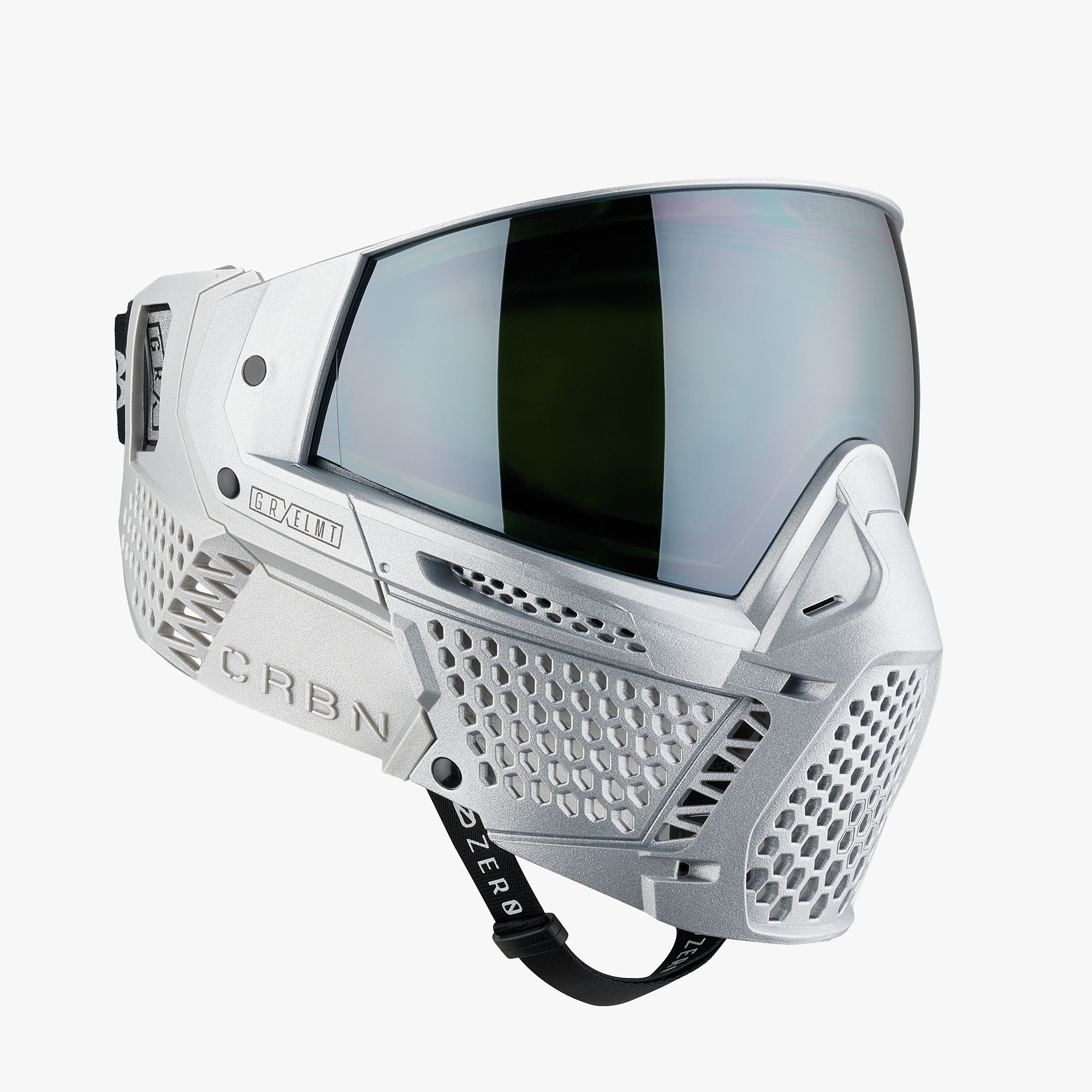 Silver paintball mask ventilation holes.