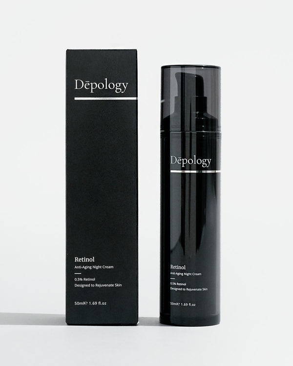 Black retinol bottle by Depology skincare 