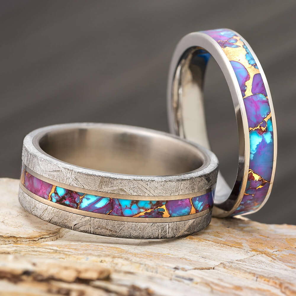 Coordinating Purple Rings with Gem Alloy Inlays