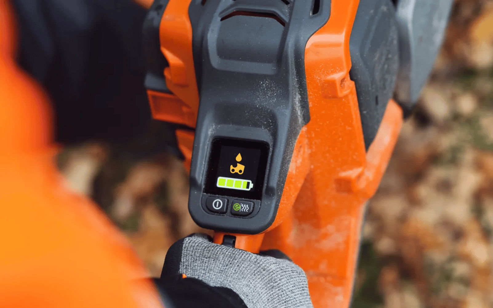 Close-up of a tool's control panel with battery indicator.