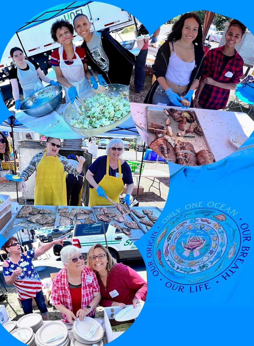 A collage of all the Volunteers Serving up the food with smiles 